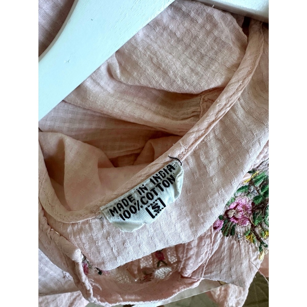 Vintage Cotton Gauze Milkmaid Tiered Midi Dress Floral Embroidery Puff Sleeve S - Picture 5 of 7